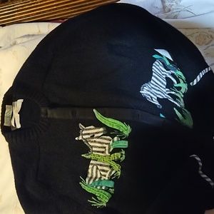 Braemar 100% Scotland wool sweater black with 3 zebras 1 rt 1 left one back